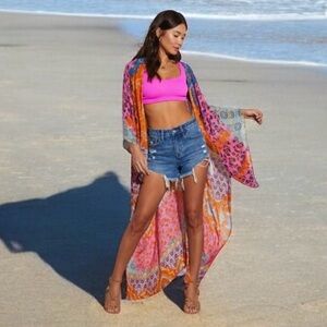 Macchia di Ruggine Vibrant Multicolor Kimono Lightweight Beach One Size